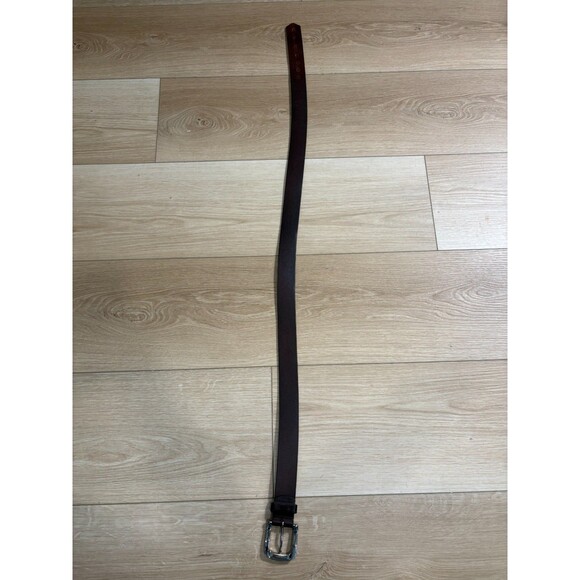 Classic Men's Dark Brown Top Grain Leather Dress Belt Silver Buckle Solid 42 - Picture 3 of 6